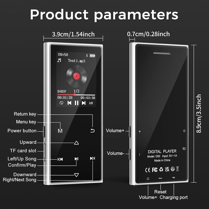 MP3 плеєр AGXOV з Bluetooth, WiFi, Android 4.02