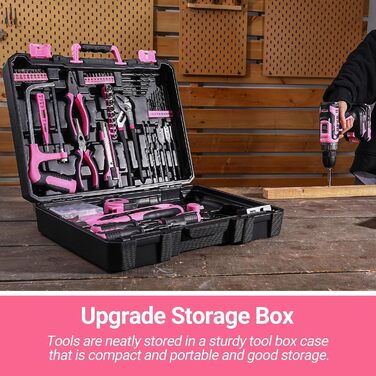 Набір інструментів DEKO 186 шт. з акумуляторним шурупокрутом 20V (рожевий) для дому та ремонту