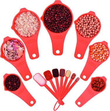Set of measuring cups and spoons, 15 pieces, plastic measuring cups, 7 plastic measuring cups, 7 plastic measuring spoons with leveler, cute measuring cups for baking and kitchen