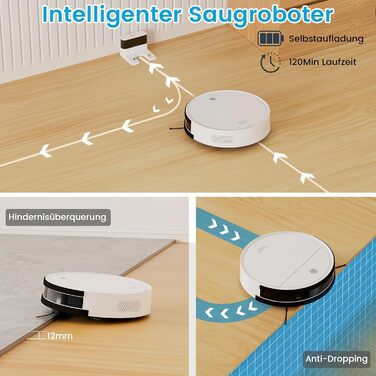 Робот-пилосос OKP з функцією миття, 2100Pa, K5B, для видалення шерсті тварин, з базою для зарядки, сумісний з Alexa та керуванням через додаток/пульт