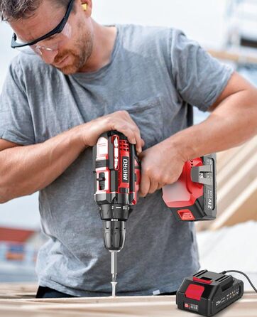 Акумуляторний шуруповерт 21V з набором 2 акумуляторів та 14 аксесуарів, кейс, 42Nm, 18+1 режимів, 10мм патрон, для дому