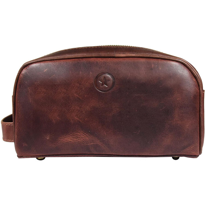 Шкіряна косметичка для чоловіків Aaron Leather — дорожній набір для догляду, темно-коричнева (горіх), з подвійною блискавкою