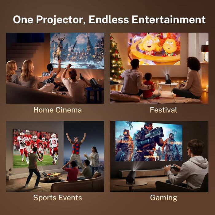 Lyncast OptiBarrel 500: Портативний проєктор 4K з Wi-Fi 6, Bluetooth 5.4, Android 11 та підтримкою iOS/HDMI/USB. Чорний