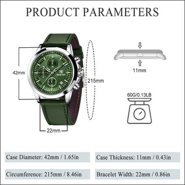Годинник чоловічий BENYAR Chronograph Аналоговий кварц Водостійкий зі світлодіодною підсвічуванням дати, стильний бізнес-годинник для чоловіків (зелений)