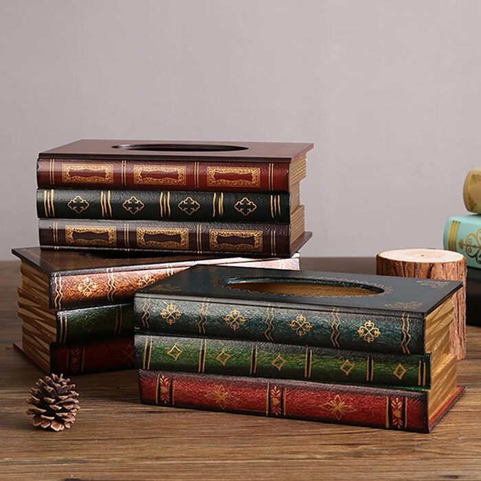 Kaxich Tissue Box, Cosmetic Tissue Box, Antique Book Tissue Holder, Tissue Box, Cosmetic Box for Home, Office, Car