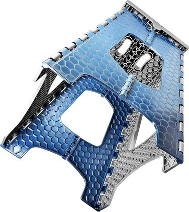 Складний стілець Stark 44 см – табурет до 120 кг, з ручкою, неслизький для кухні, ванної, саду та майстерні, компактний (Сіро-блакитний)