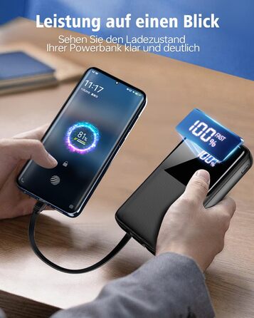 Power Bank 40000mAh 22.5W PD USB-C: Зовнішній акумулятор з 3 портами та 2 кабелями, сумісний з iPhone, Android