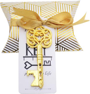 Makhry 50-Piece Vintage Key Bottle Openers Wedding Key Skeleton Key Bottle Openers Wedding Guest Gifts Set with Pillow Boxes and Label (Antique Gold)