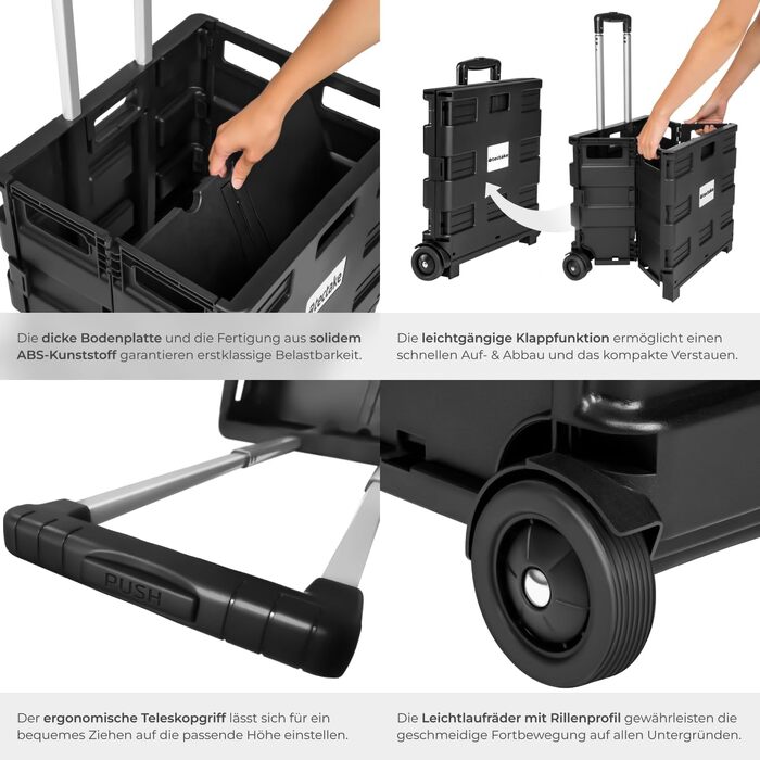 Складаний візок для покупок Tectake Shopping Trolley, сумка-шопер на колесах для продуктів та кемпінгу, чорний (45,75 л)