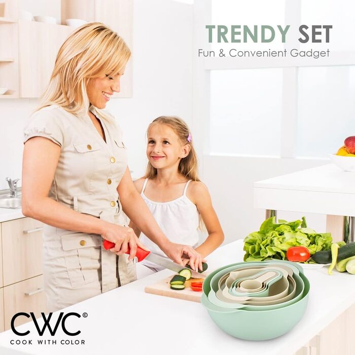 Набір посуду Cook With Color Nistschalen: 8 штук, зелений м'ятний, з мірними чашами, ситами та мисками для змішування