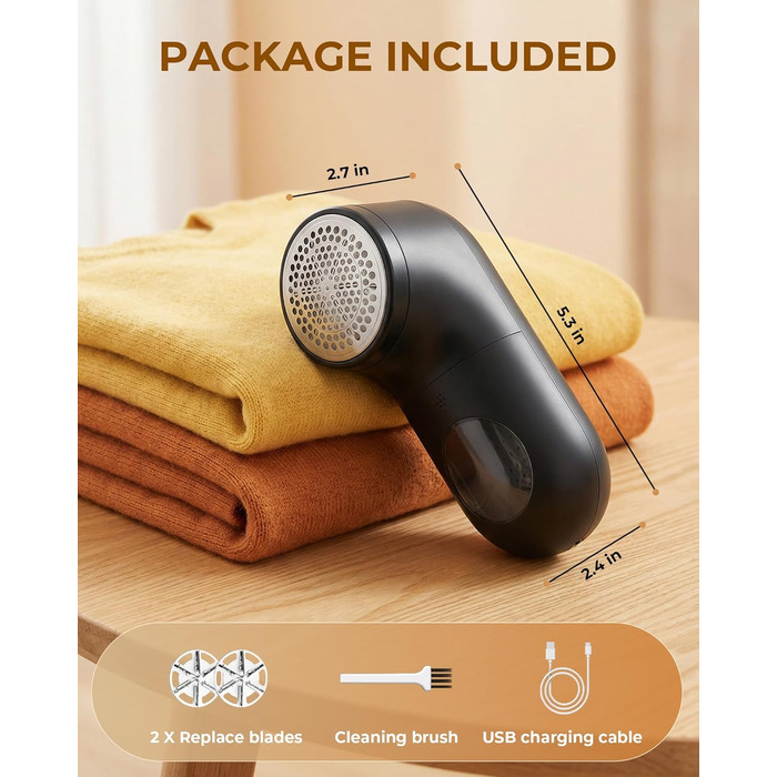 Електричний видалення ворсу з одягу - портативний бездротовий прилад з LED-дисплеєм (чорний)