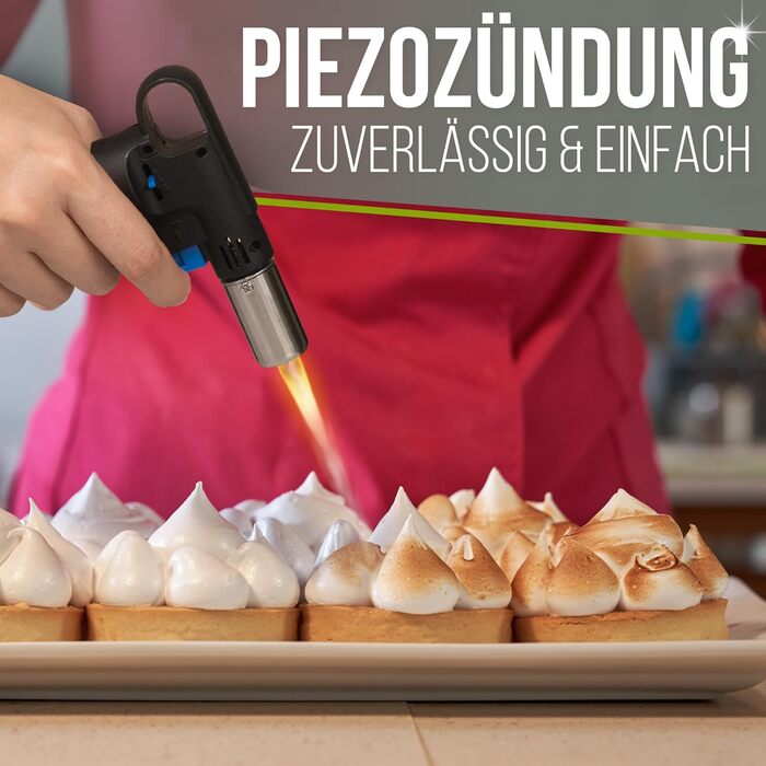 Кулінарний пальник STAHLMANN® для карамелізації та фламбування (1300°C), преміум-якість, з 2-ма балонами газу по 300 мл