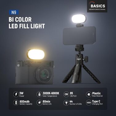 NEEWER BL120B LED світло для селфі та татуювань, сумісне з iPhone, з кліпсою, CPL фільтром, штативом та тримачем для телефону, BL120B (N9)