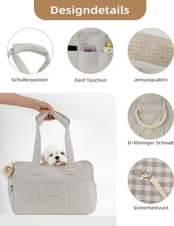 Транспортна сумка для собак, котів та кроликів – складана переноска з безпечним закриттям, сіткою для вентиляції та бічними кишенями – практичний аксесуар для подорожей (Бежевий/Сірий, різні розміри)