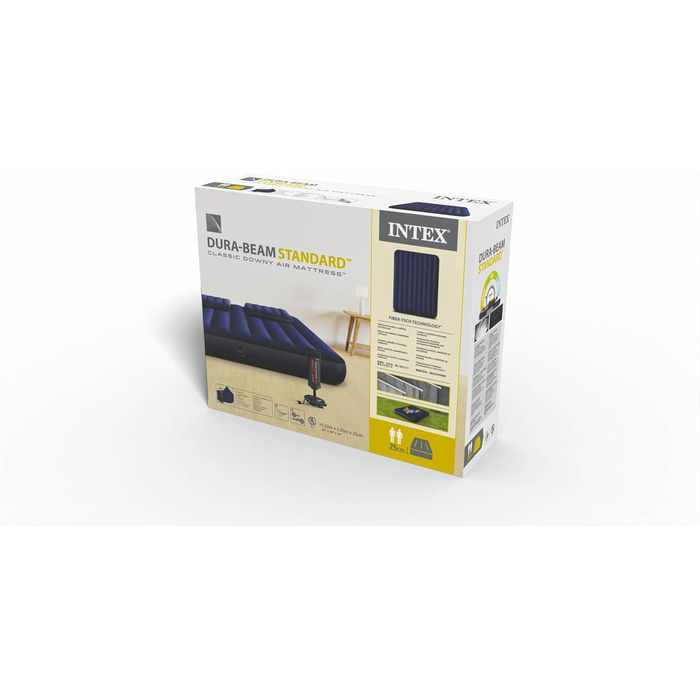 Надувний матрац Intex Classic Downy Queen - 152 x 203 x 22 см, 4-частинний, блакитний