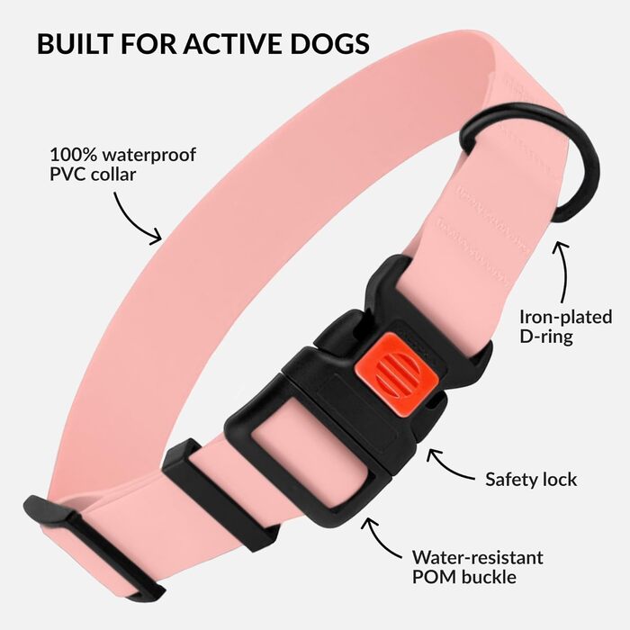 Водонепроникний нашийник для собак CollarDirect, регульований, силікон та пластик, стійкий до запахів, легко чиститься, з безпечною застібкою, для маленьких, середніх та великих собак (XL (45-66 см), Babyrosa)
