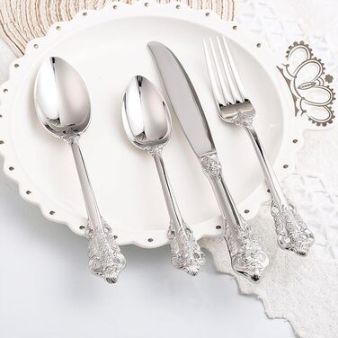 Посуд столовий срібний Barock 18/10 з нержавіючої сталі, набір 20 предметів (виделки, ложки, ножі) в подарунковій коробці