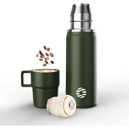 Термокружка-термос 850 мл з чашкою, нержавіюча сталь, з ізоляцією, для напоїв, 12 годин теплий/24 години холодний, без BPA, для відпочинку на природі, кемпінгу (зелений)