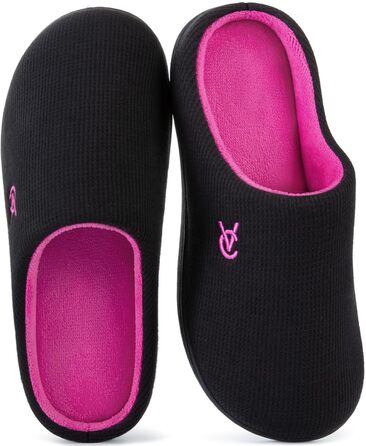 В'язані домашні тапочки VeraCosy для жінок, двоколірні, м'які, зручні, з піною Memory, антиковзкі, чорно-фуксія, 38/39 EU
