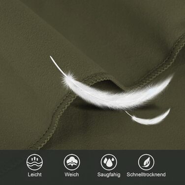 Набір з 3 рушників з мікрофібри (великий 160x80 см та 2 маленькі 80x40 см), швидковисихаючі рушники для фітнесу та спорту, для пляжу, ванни, спорту та подорожей (армійний зелений)