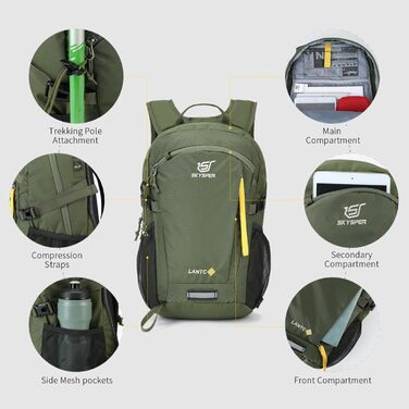 Light Hiking Backpack, Small Backpack with Ventilation, Trekking Backpack made of Breathable 3D Air Mesh Polyester, Camping, Outdoor Hiking Backpack (30L, Military Green-30l)