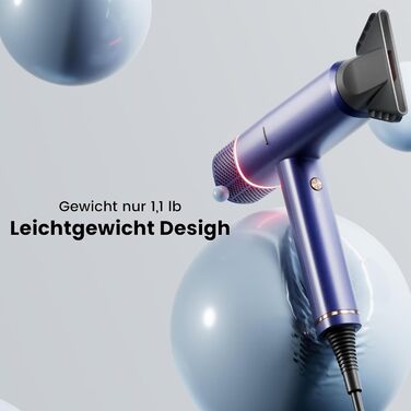 Іонізатор для волосся Föhn: Швидкий фен з дифузором для жінок та чоловіків, 3 режими, 2 швидкості, чорний (блакитний)