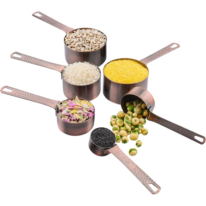 Measuring Cups and Spoons Set, 6 Copper Measuring Cups and 7 Stainless Steel Measuring Spoons with Leveler, Bronze, 13-Piece