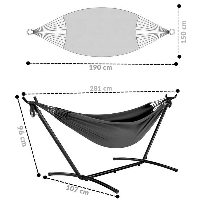 Гамак зі стійкою Lehmann, сірий, навантаження до 200 кг, 281 x 150 см