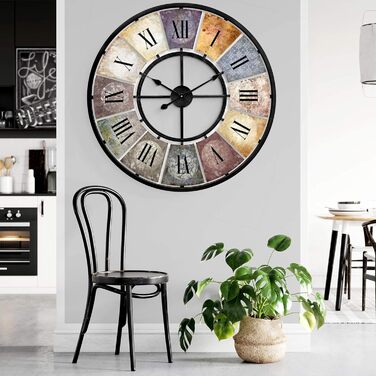 Large Vintage Wall Clock Retro XXL Antique Metal Clock Stainless Steel Large Shabby Chic Roman Numerals Large for Living Room Wall Ø 80cm (Metal Multicolor)