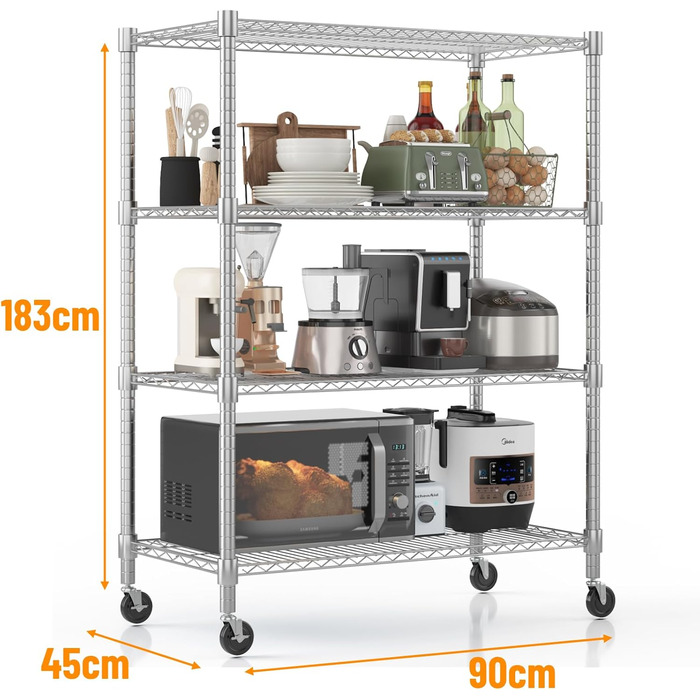 Adjustable 5-Tier Wire Shelving Unit with Wheels and Leveling Feet