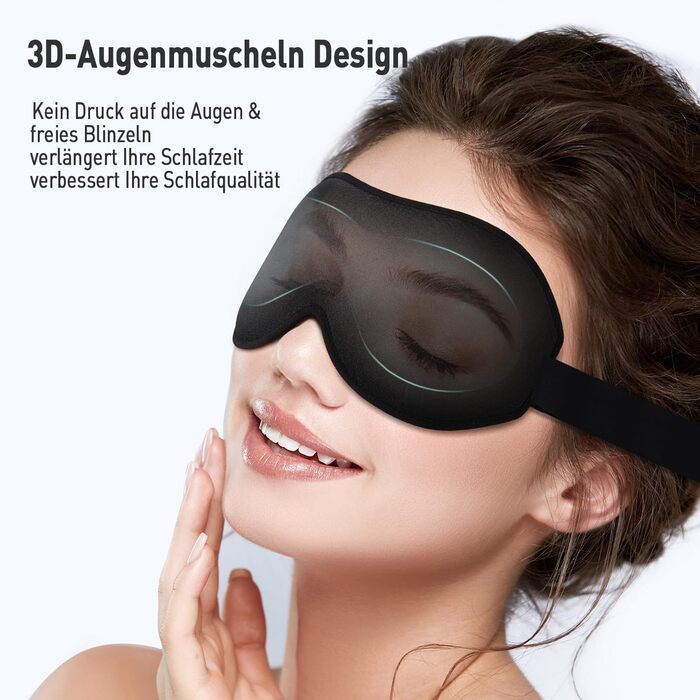 Маска для сну Umisleep для тих, хто спить на боці, з 3D-кишеньками для очей та регульованим гумовим ремінцем, блокує світло та дихає, підходить для чоловіків та жінок, для подорожей та йоги, чорна