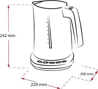 Електричний чайник MELITTA Look Aqua DeLuxe з регулюванням температури (80°C, 95°C, 100°C) для чаю, дитячого харчування та з функцією підтримання тепла, 1,7 л, 2400 Вт