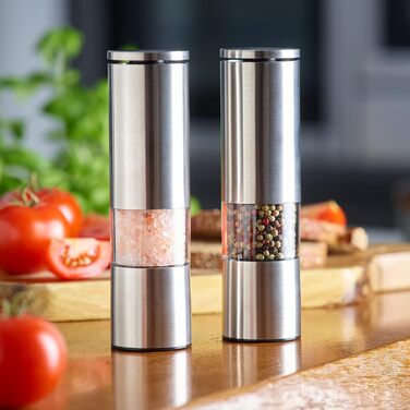 Набір з 2 мельниць для спецій Echtwerk: сіль та перець з нержавіючої сталі, ручні, з керамічним механізмом, для солі, перцю та чилі (срібна серія)