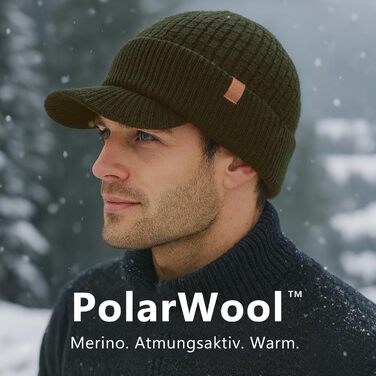 Шапка в'язана з мериносової вовни TOP-EX PolarWool™ для чоловіків та жінок, з підкладкою з флісу, для занять спортом та катання на лижах, M-XXL (Оливковий, M-L)