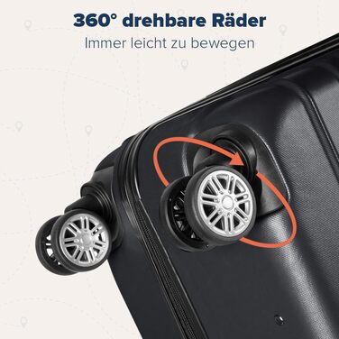 Набір валіз TRVLMORE 3 в 1: велика, середня, маленька, чорний колір. Валізи з жорстким корпусом, для подорожей, ручна поклажа 54x36x20 см.