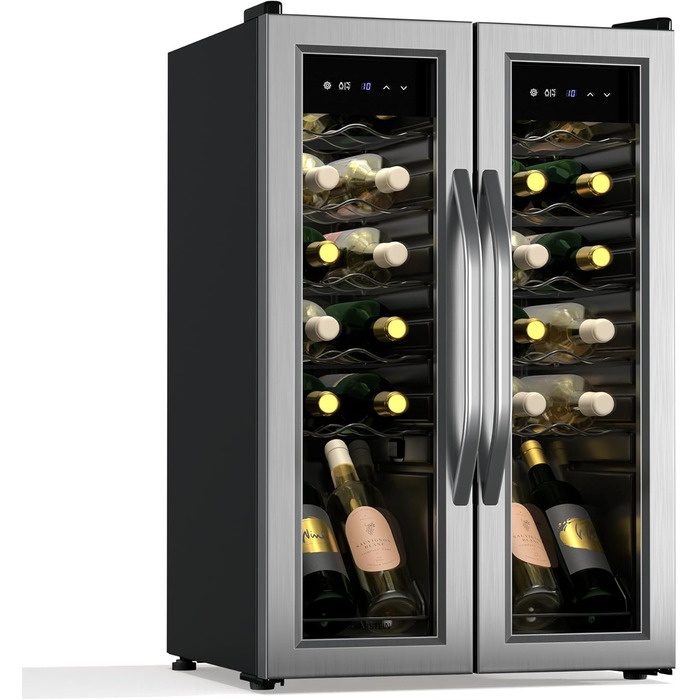 Klarstein Freestanding Wine Cooler - Compact Beverage Refrigerator with Dual Zone & Glass Door - Indoor/Outdoor Beersafe - LED Lighting - 5-18°C - 33 Bottle Capacity (24 Bottle - 2 Zone) - Black