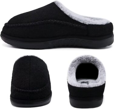 Чоловічі тапочки KuaiLu з піною пам'яті, зручні, ручної роботи, з мікрозамшею, з підтримкою склепіння стопи, з підкладкою з штучного хутра, гумова підошва, для дому та вулиці (48 EU, Чорний)