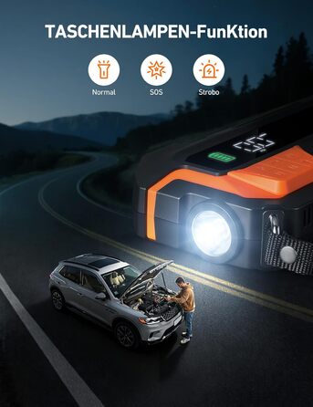 AstroAI MF16 6000A Powerbank для старту авто з компресором 150 PSI, 6000A, 12V, для бензинових/дизельних авто, мотоциклів, SUV, з LED-дисплеєм, помаранчевий