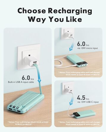 Power Bank Charmast 10000mAh з 6 виходами, USB-C, LED-дисплеєм, 4 кабелями, для iPhone, Huawei, Samsung
