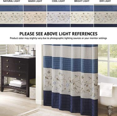 Штора для душу Madison Park Serene Flora, бавовна, вишивка, 72x72 см, колір Navy