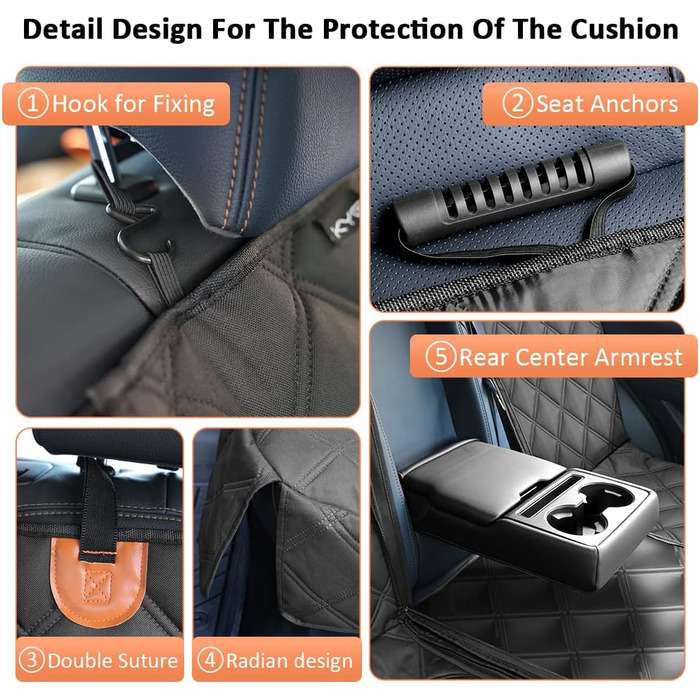 KYG Pet Seat Cover - Waterproof, Non-Slip, Scratch-Resistant Back Seat Cover for Dogs & Kids - Includes Seat Belt for Dogs - Fits Most Cars, Trucks & SUVs - 135x56x45cm, Removable