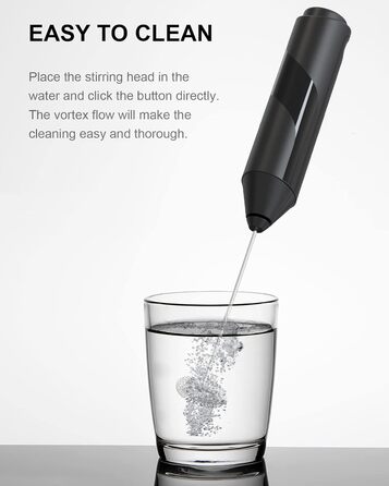 COKUNST Ручний пінозмішувач для молока: електричний міні-змішувач для матча, кави, гарячого шоколаду та фраппе - чорний (без підставки)