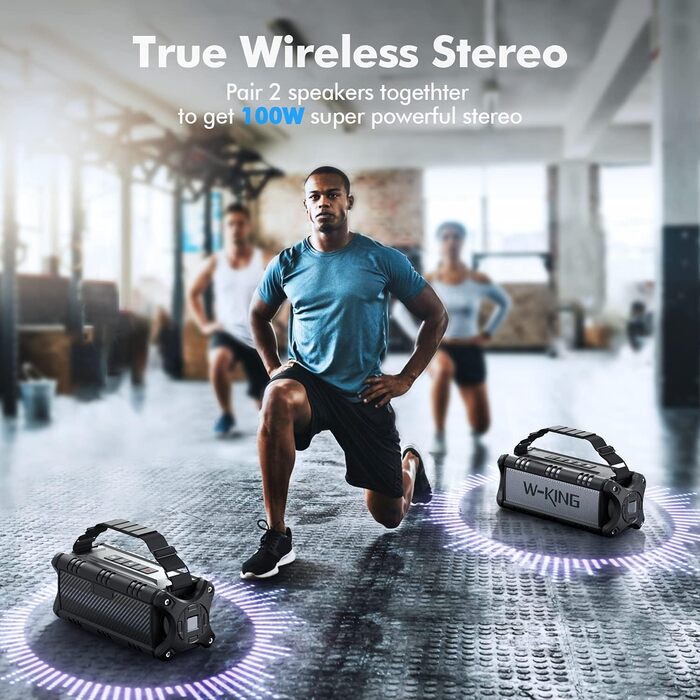 W-KING Портативна Bluetooth Колонка 90W з Глибоким Басом, 40 годин роботи, IPX6 Водостійкість, Powerbank, TF-карта, NFC, AUX, BT 5.0, EQ, для Outdoor, Зелений (Чорно-Білий)