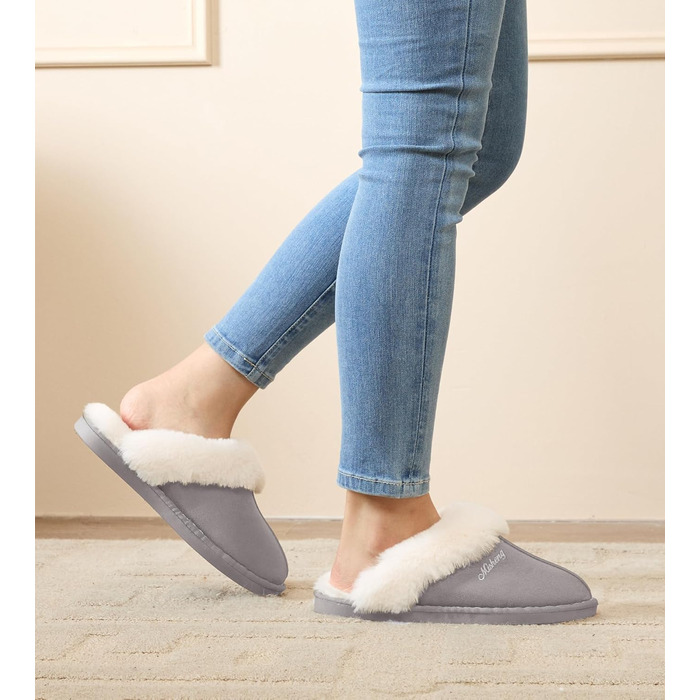 Тапочки домашні Donpapa для жінок та чоловіків, зимові, теплі, з м'якою устілкою з піною пам'яті, з імітацією овечої шкури, антиковзаючі, для дому та вулиці (40.5/42 EU, світло-сірі)