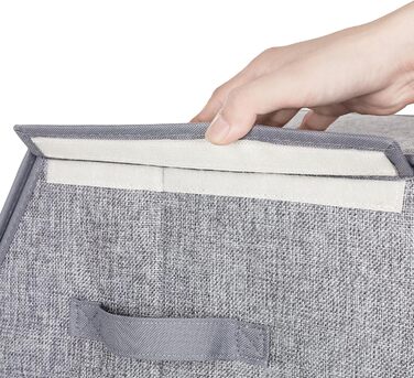 SONGMICS Storage Box, 2-Piece Set, Folding Box, Stackable Fabric Box with Magnetic Flip Lid, Metal Frame, 38 x 26.5/35 x 25, Grey-Beige RLB02GY