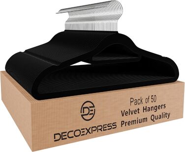 Плечики для одягу Deco Express Klassische Kleiderbügel Samt, велюрові, антиковзаючі, економія місця, набір (50 штук, чорний)