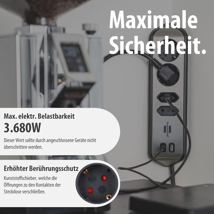 Бренненштуль Estilo Розподільний блок розеток кутовий 4-fach (USB 30W), срібно-чорний