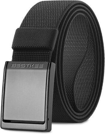 Тактичний чоловічий пояс BESTKEE, 3.8 см, регульований нейлоновий пояс з металевою пряжкою, чорний, розмір M (91-105 см)