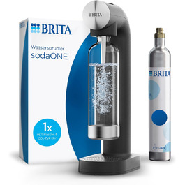 Газова вода BRITA sodaONE (чорний) з CO₂ балончиком та пляшкою PET без BPA | Зробить воду пружною (до 60л на балончик) – газова вода для дому