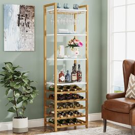 Tribesigns 20 Bottle Wine Baker's Rack, Freestanding Floor Wine Rack, 9 Tiers, Industrial Freestanding Wine Rack Wine Bar with Glass Holder Bottle Shelf for Bar, Kitchen, Dining Room, (Gold, 1 PC)